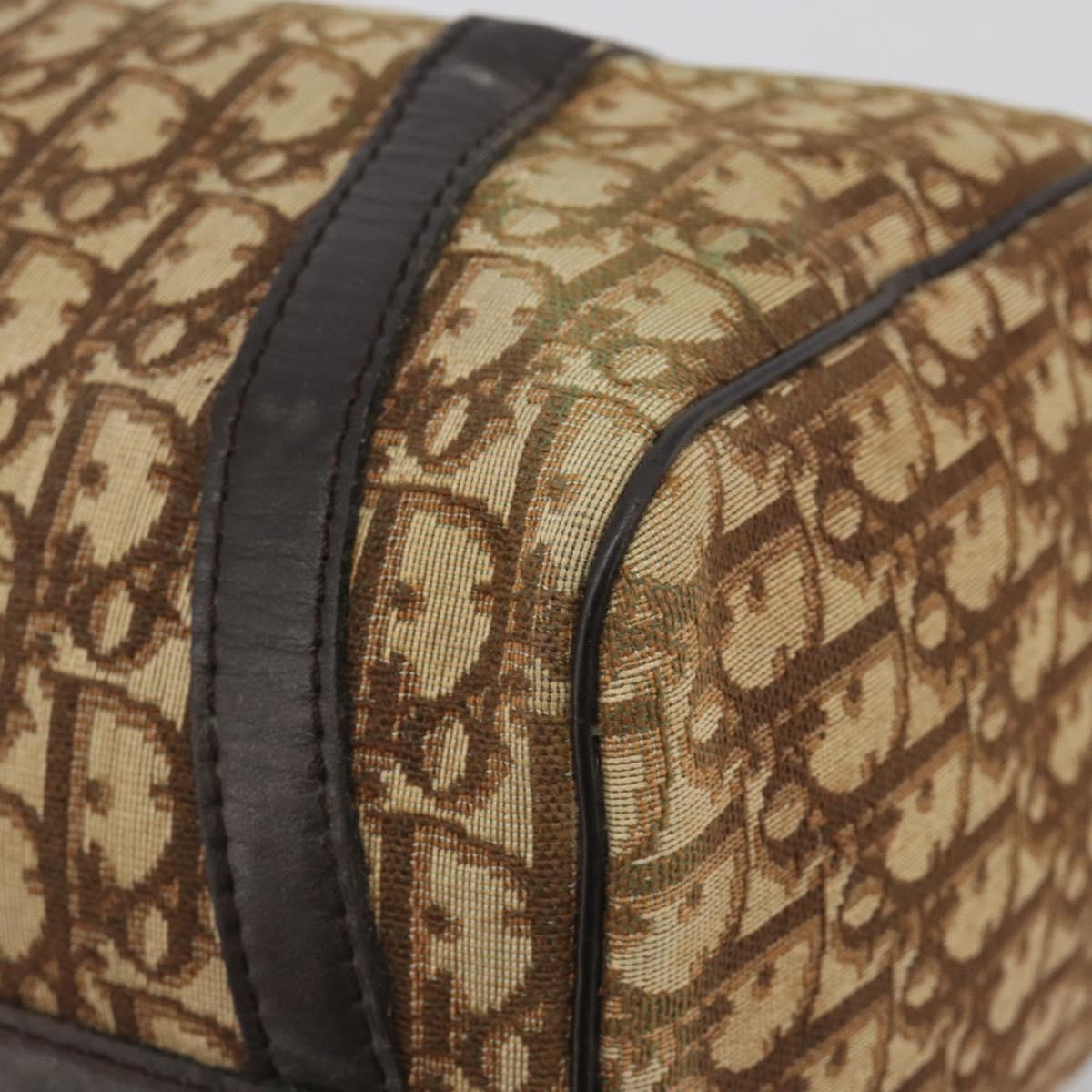 Christian Dior Trotter Canvas Boston Bag Beige Gold Auth 194992