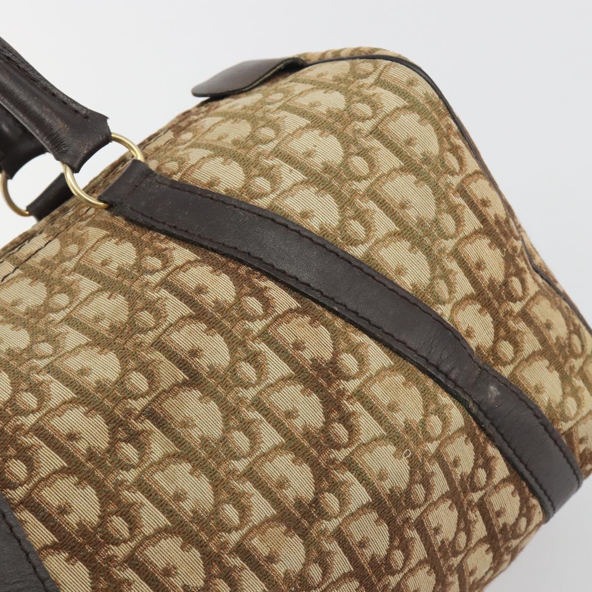 Christian Dior Trotter Canvas Boston Bag Beige Gold Auth 194992