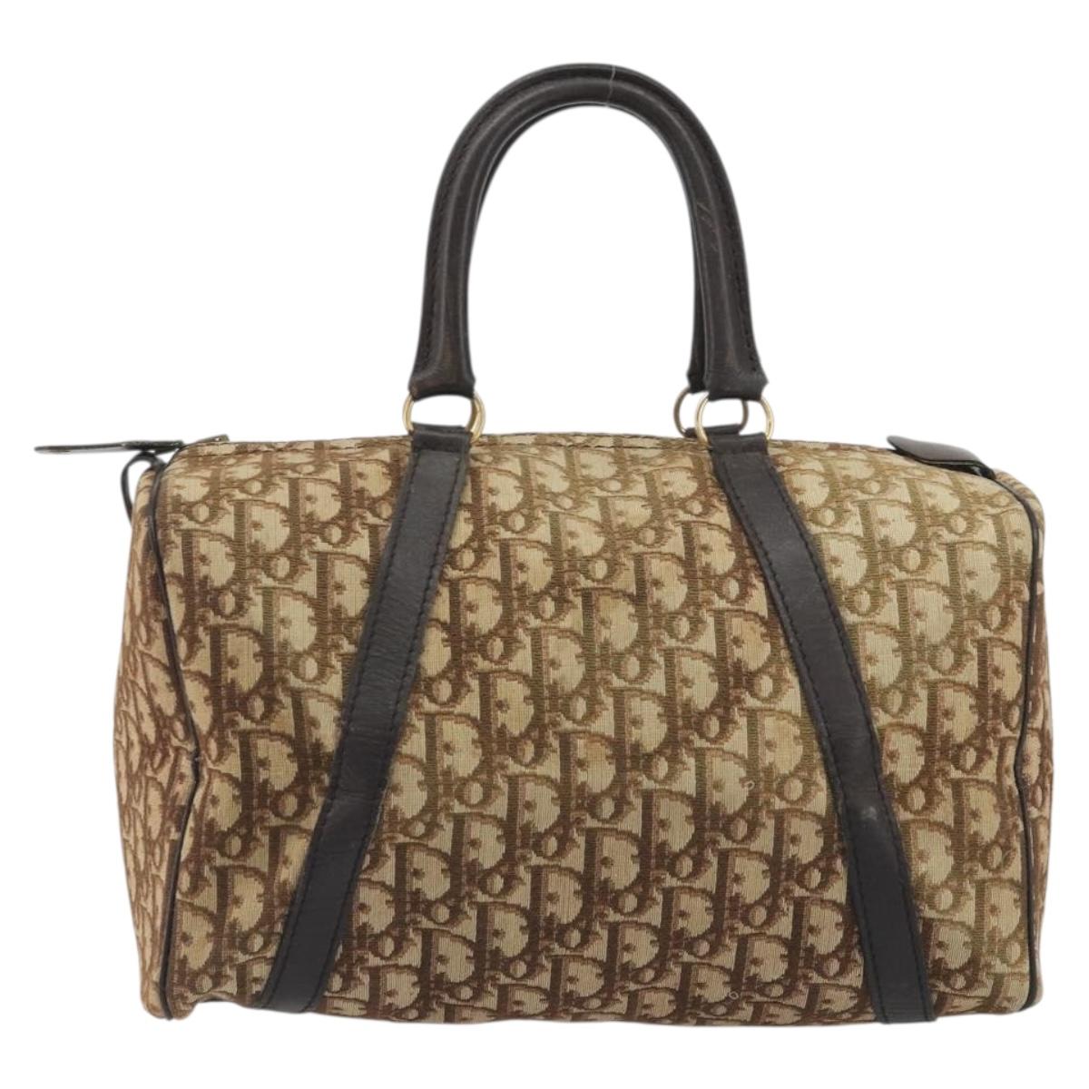 Christian Dior Trotter Canvas Boston Bag Beige Gold Auth 194992