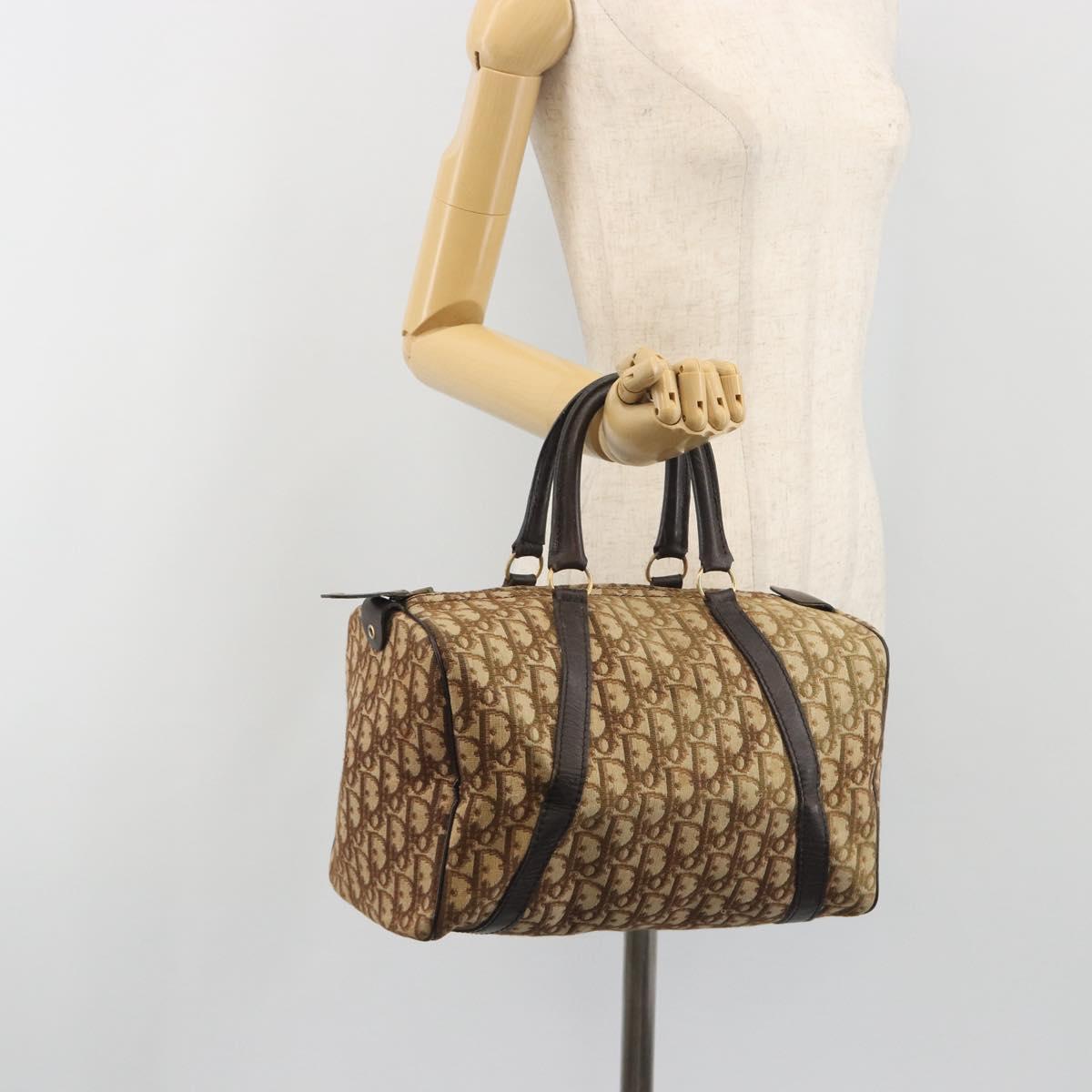 Christian Dior Trotter Canvas Boston Bag Beige Gold Auth 194992