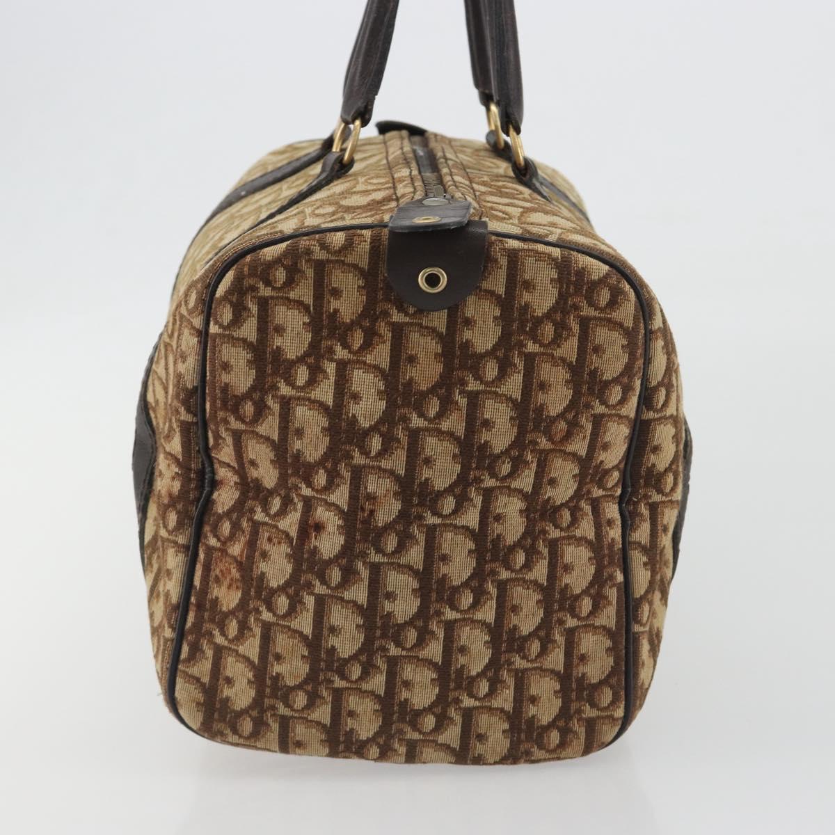 Christian Dior Trotter Canvas Boston Bag Beige Gold Auth 194992