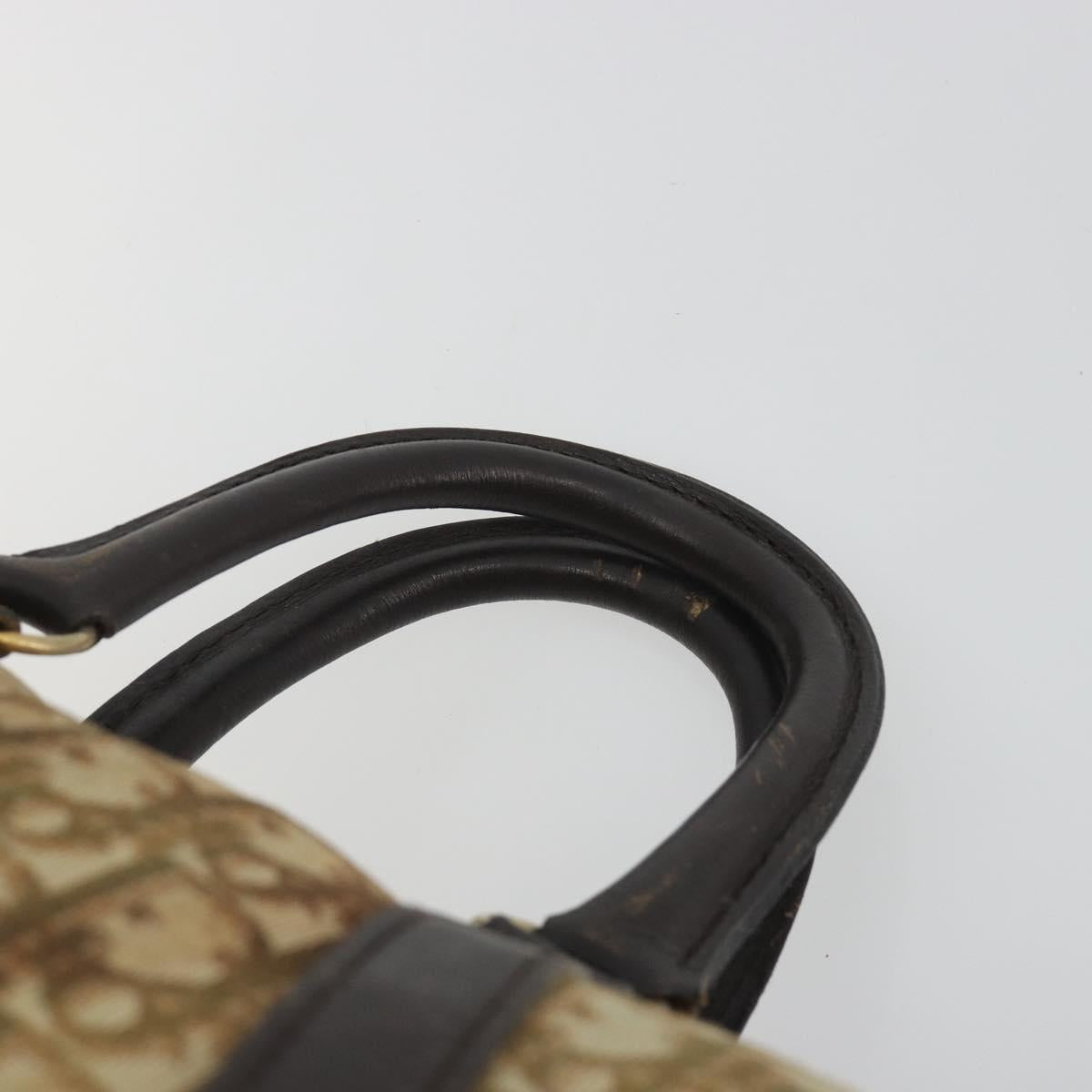Christian Dior Trotter Canvas Boston Bag Beige Gold Auth 194992