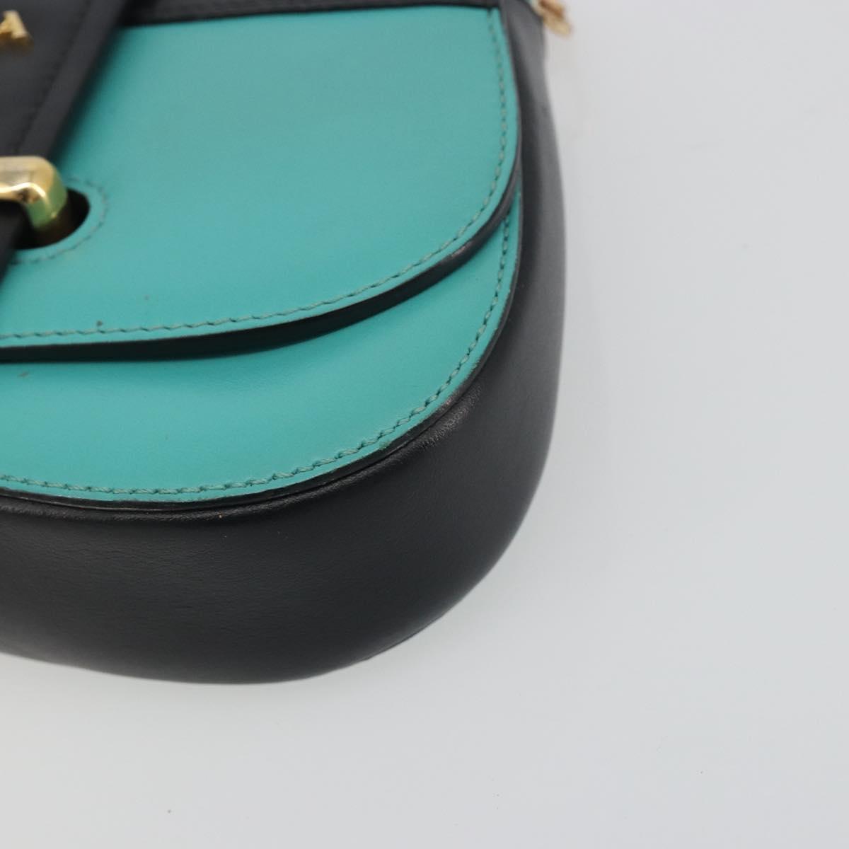 PRADA Sydney Chain Shoulder Bag Leather Green Gold Auth 194994A
