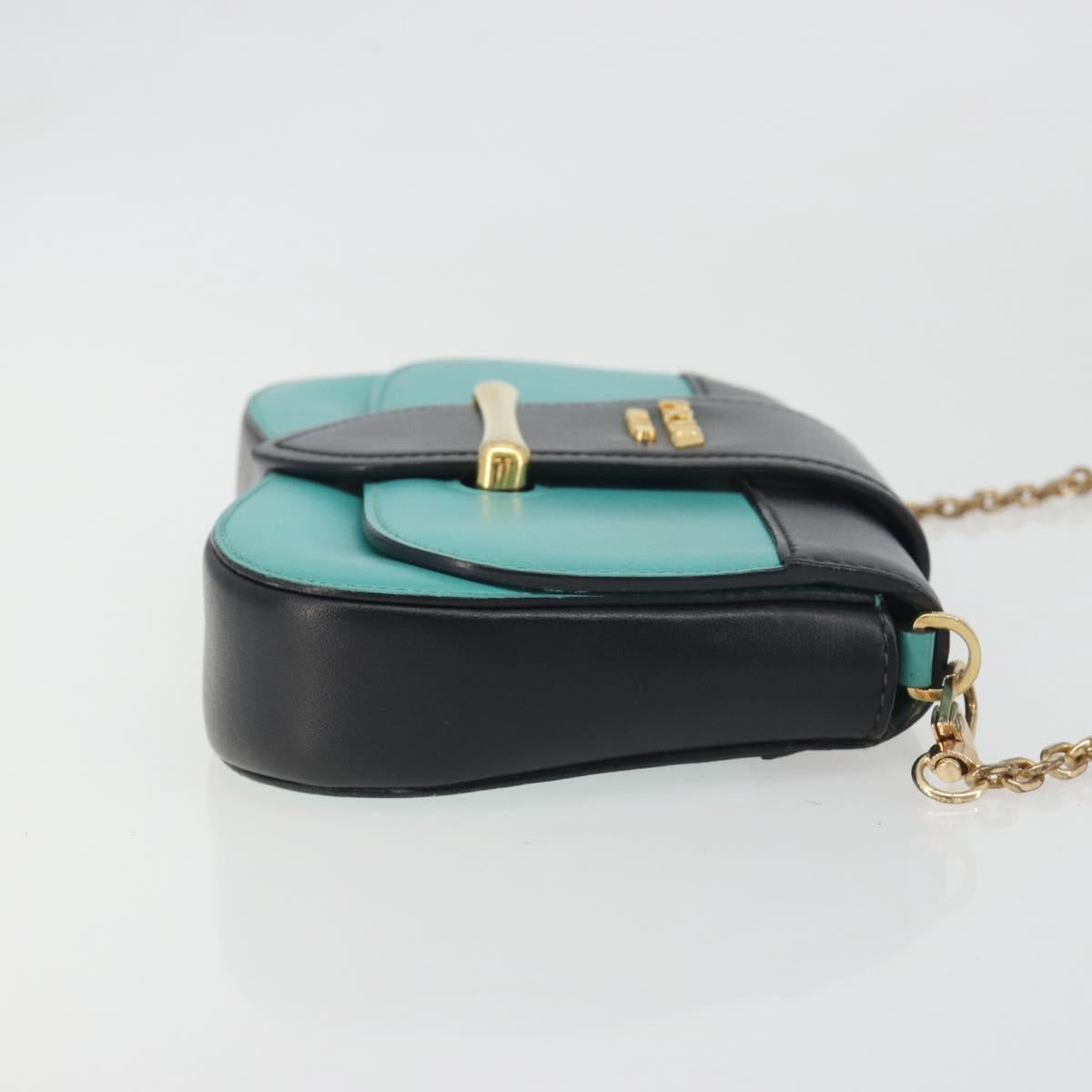 PRADA Sydney Chain Shoulder Bag Leather Green Gold Auth 194994A