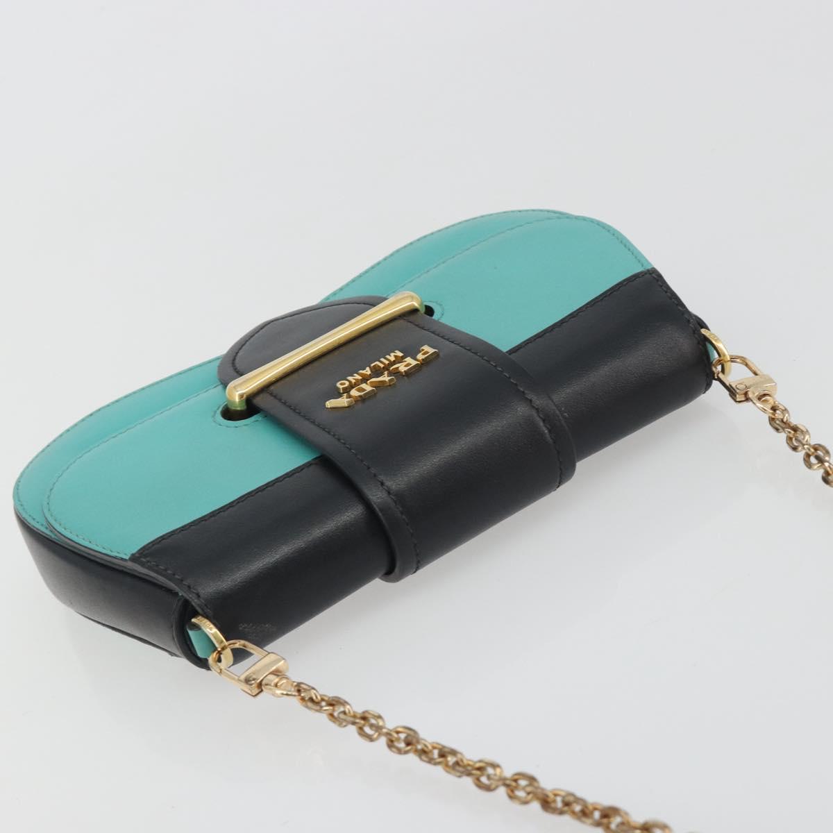 PRADA Sydney Chain Shoulder Bag Leather Green Gold Auth 194994A