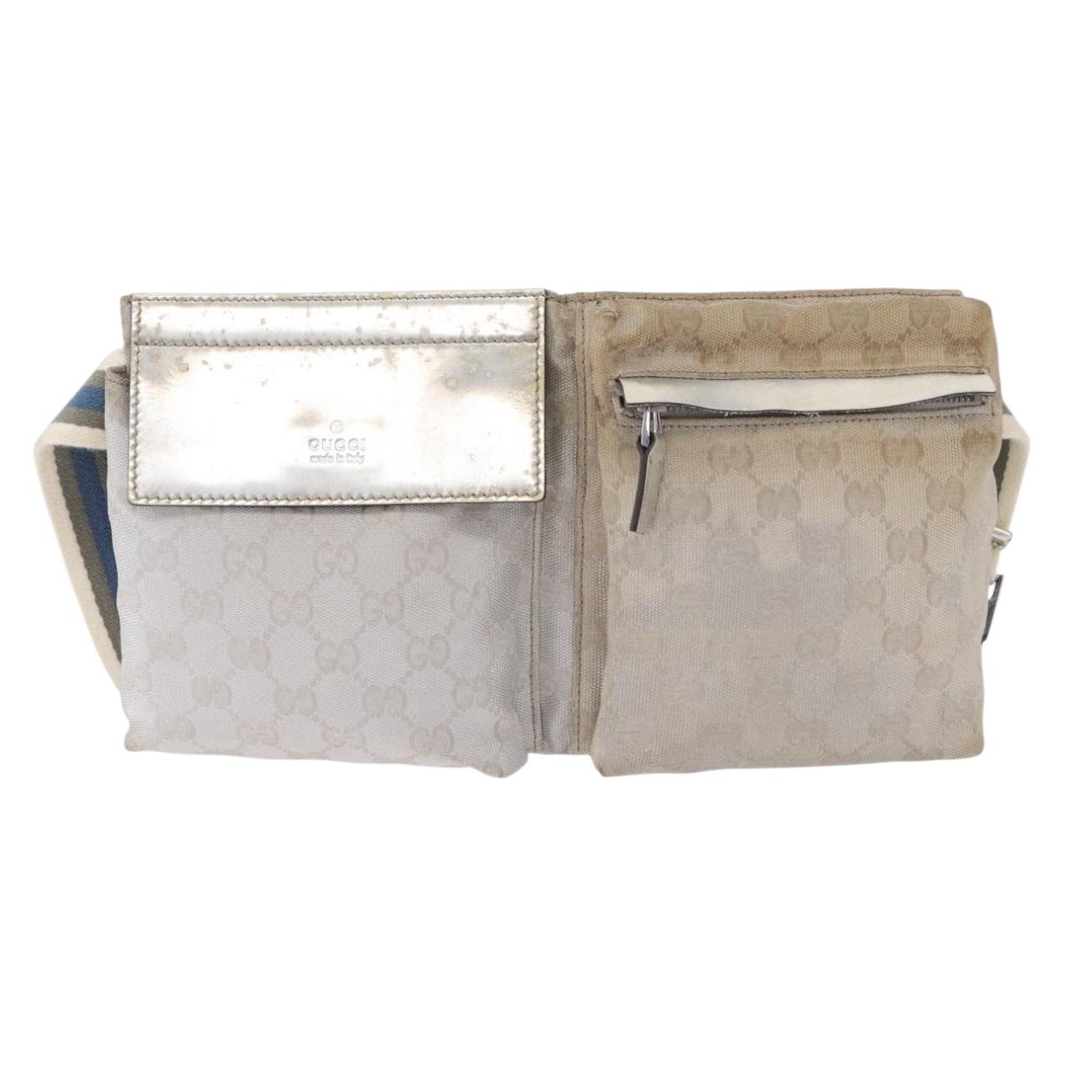 GUCCI GG Canvas Waist Bag Silver 28566 Auth 195000