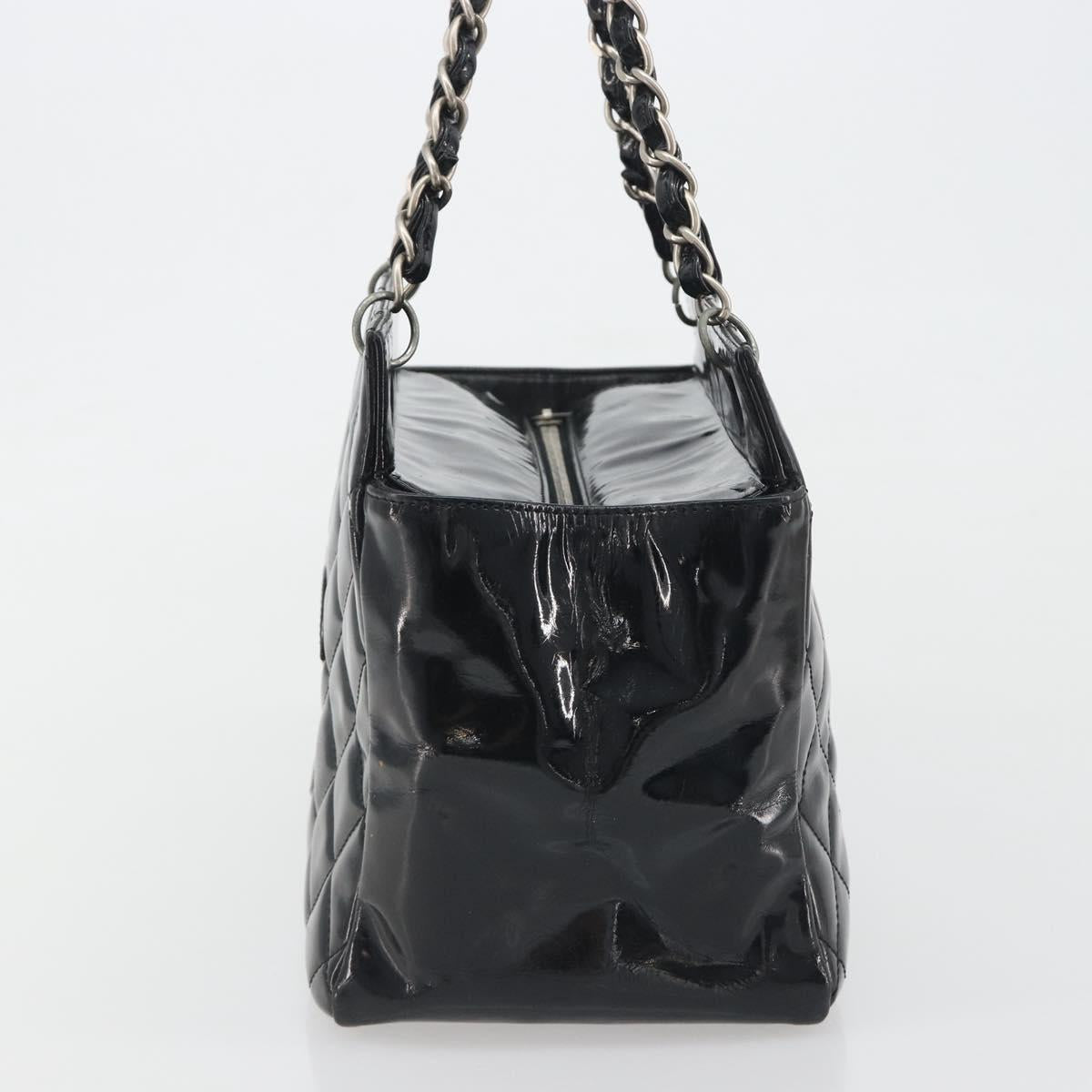 CHANEL Matelasse Chain Shoulder Bag Patent Leather Black Silver CC Auth 195001