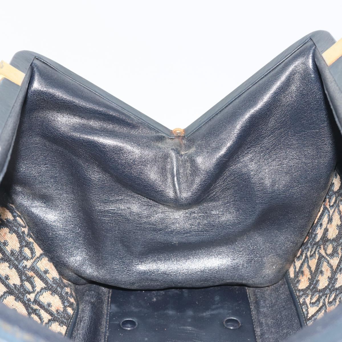 Christian Dior Trotter Canvas Hand Bag Navy Gold Auth 195002