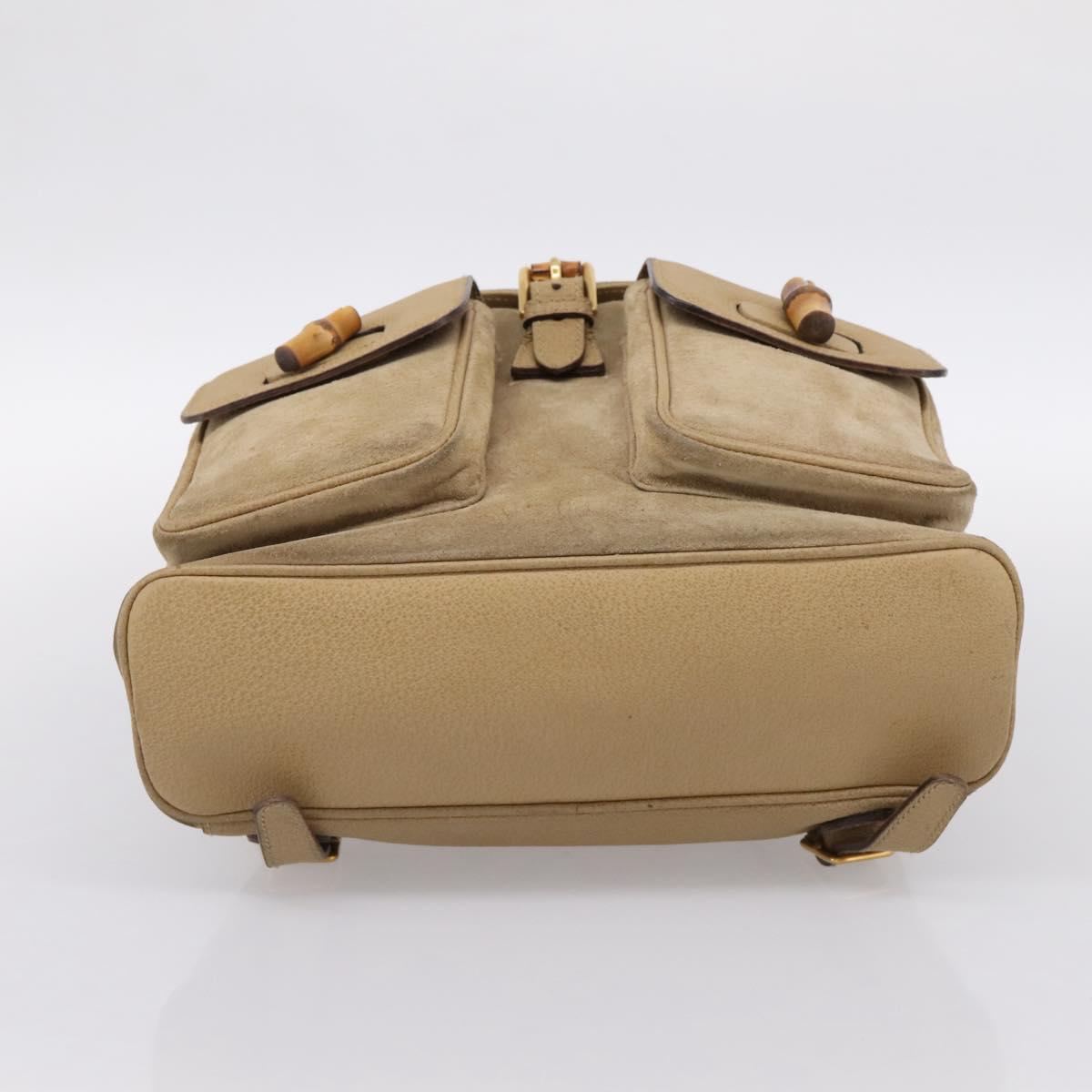 GUCCI Bamboo Backpack Suede Beige Gold 003 2058 0016 Auth 195005