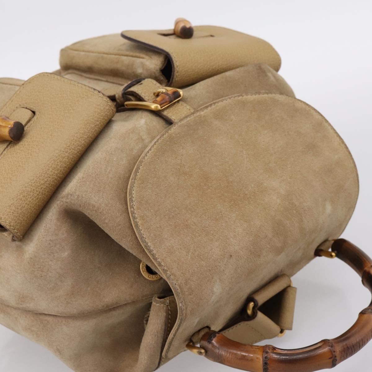 GUCCI Bamboo Backpack Suede Beige Gold 003 2058 0016 Auth 195005