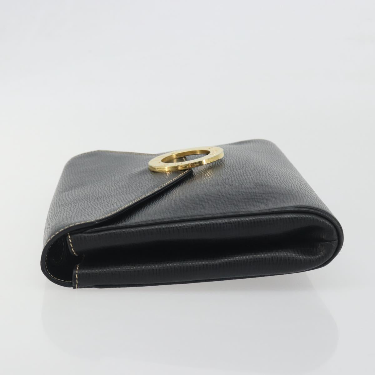 CELINE Circle Clutch Bag Leather Black Gold Auth 195006