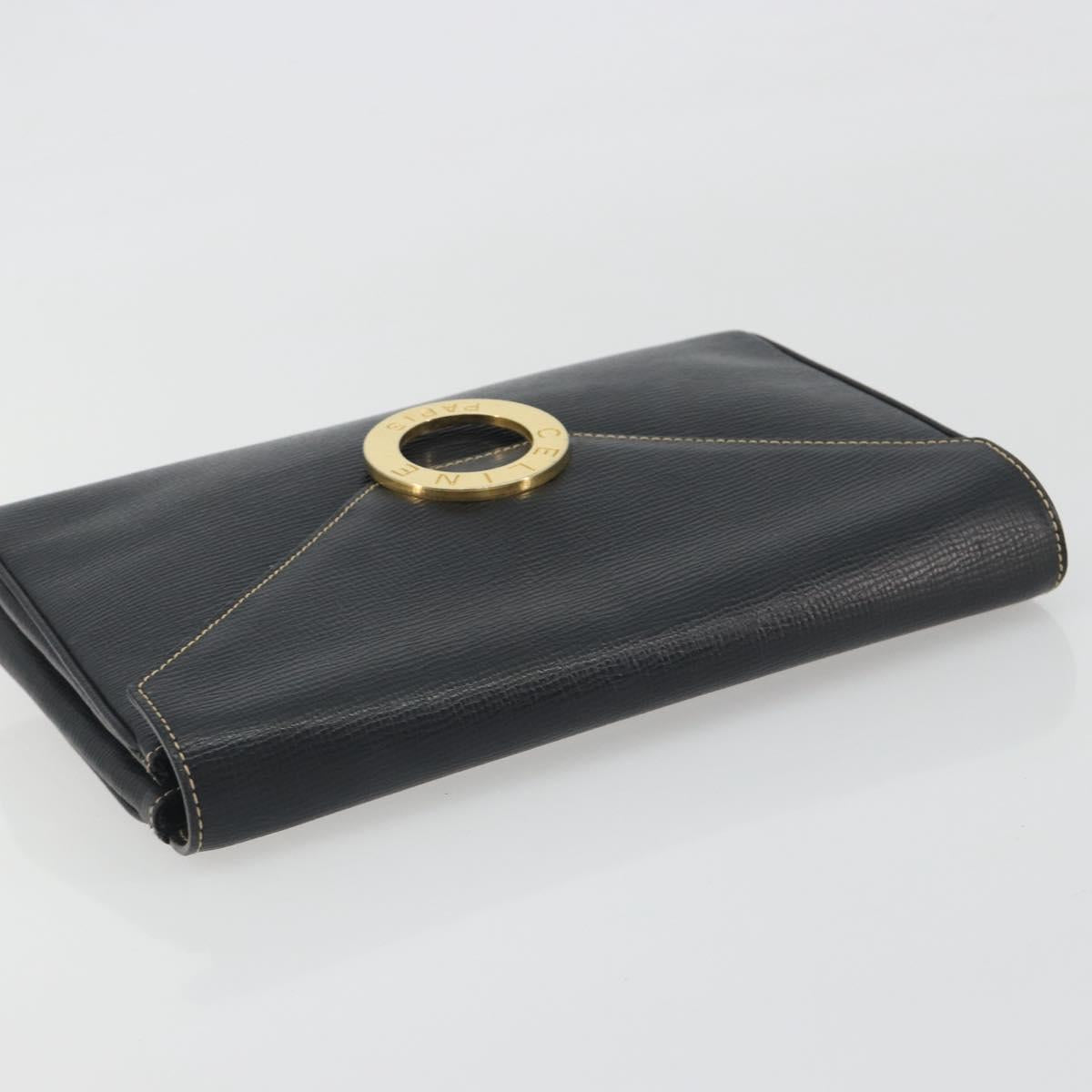 CELINE Circle Clutch Bag Leather Black Gold Auth 195006