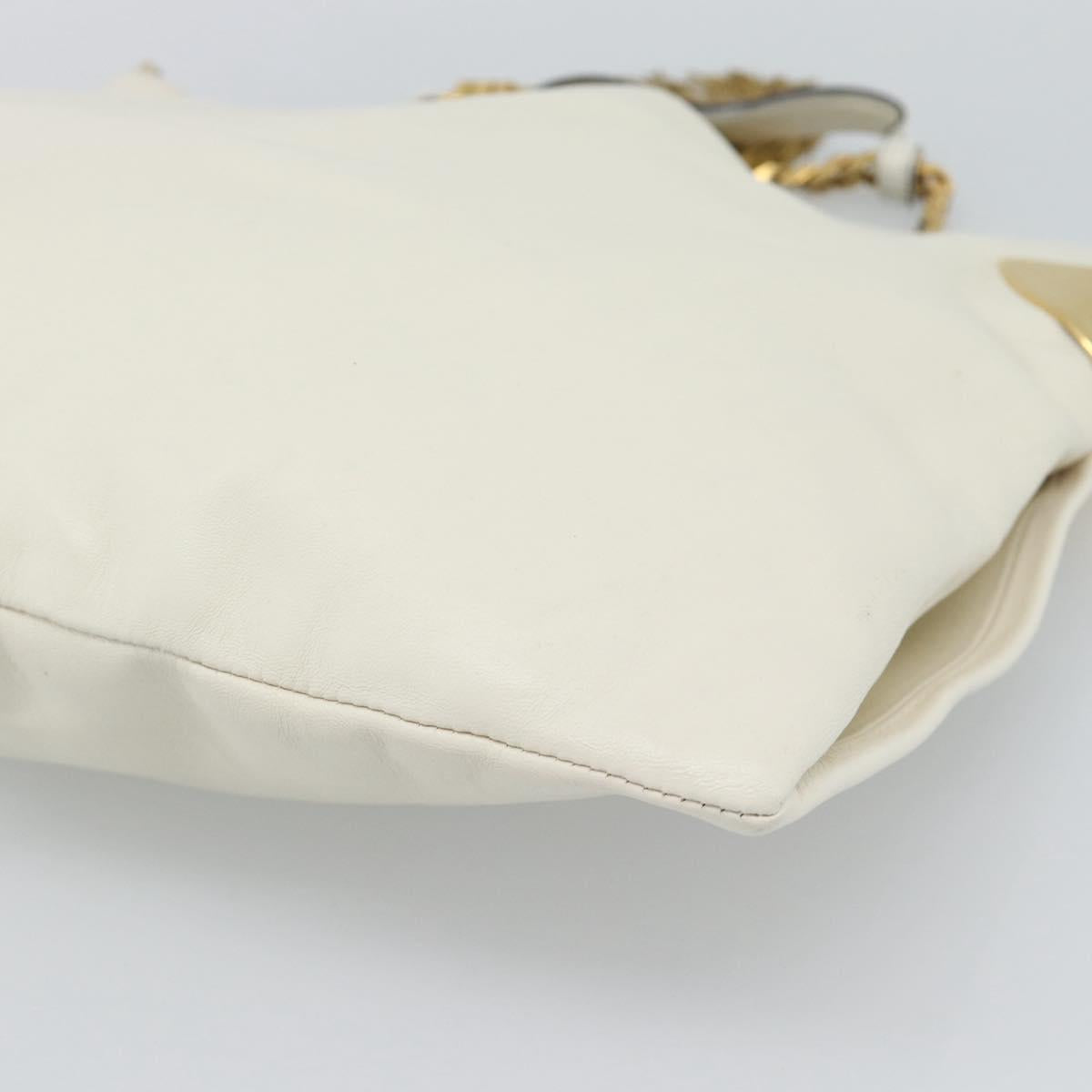 GUCCI Chain Shoulder Bag Leather White Gold 290682 Auth 195007A