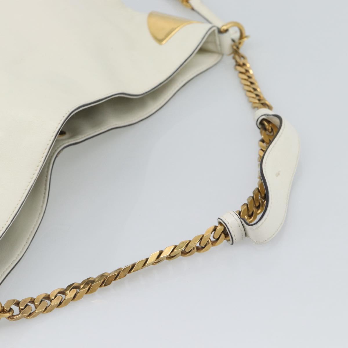 GUCCI Chain Shoulder Bag Leather White Gold 290682 Auth 195007A