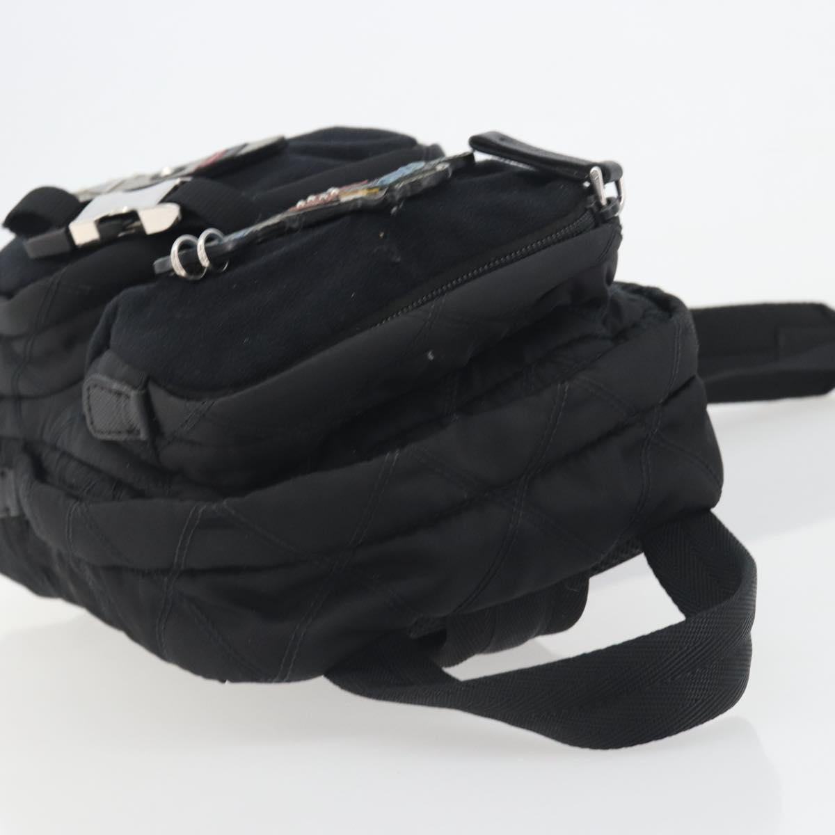 PRADA Body Bag Nylon Black Silver Auth 195008A