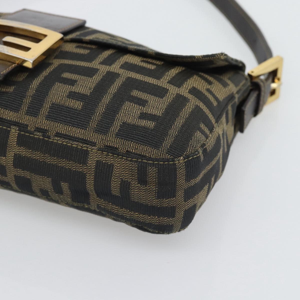 FENDI Zucca Canvas Mamma Baguette Shoulder Bag Brown Black Auth 195009M