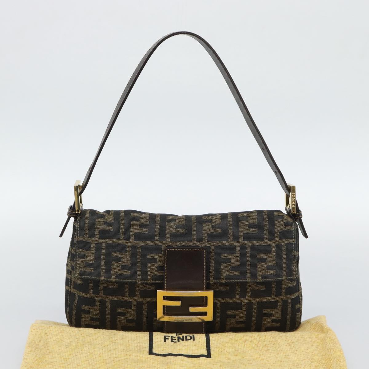 FENDI Zucca Canvas Mamma Baguette Shoulder Bag Brown Black Auth 195009M