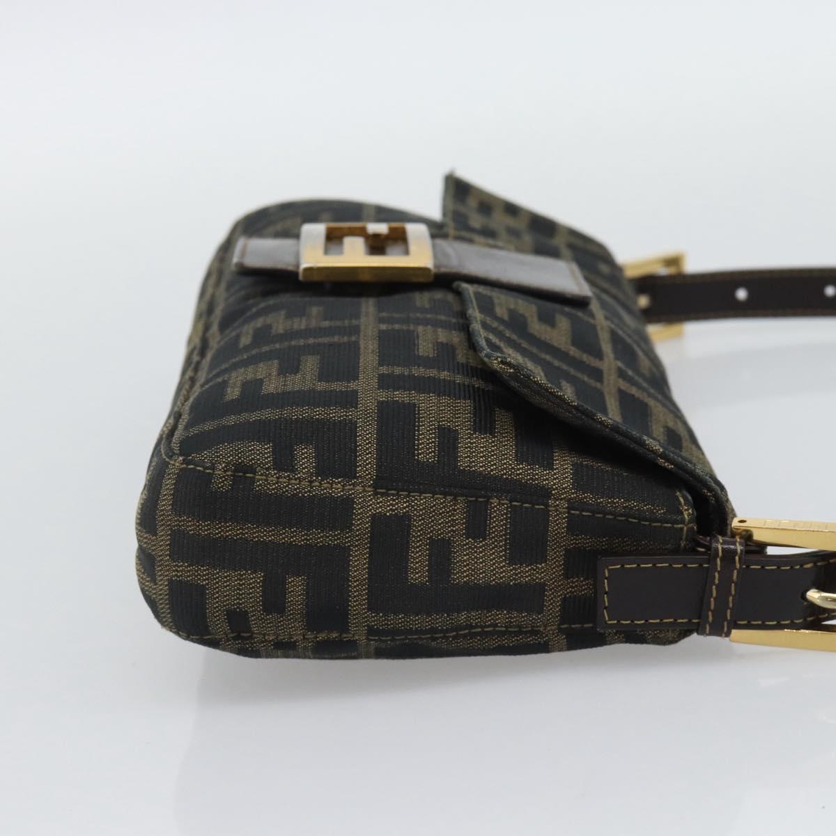FENDI Zucca Canvas Mamma Baguette Shoulder Bag Brown Black Auth 195009M