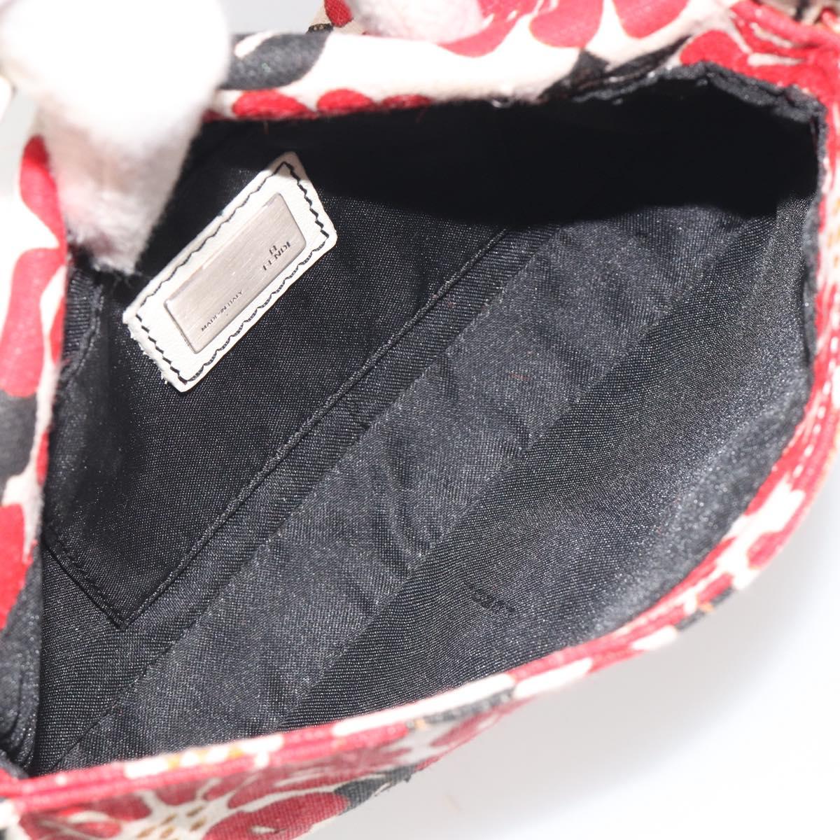 FENDI Mamma Baguette Hand Bag Canvas Red Silver Auth 195011SM