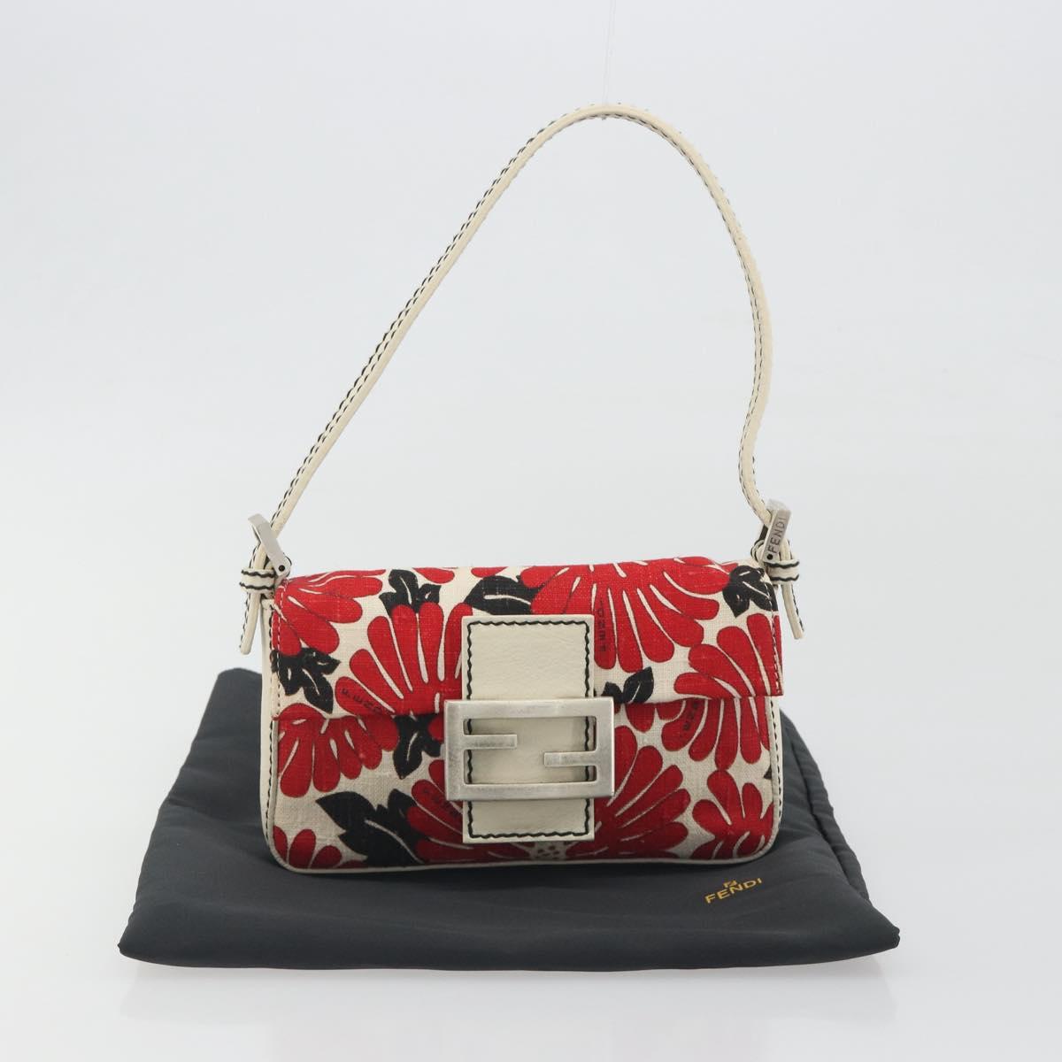 FENDI Mamma Baguette Hand Bag Canvas Red Silver Auth 195011SM