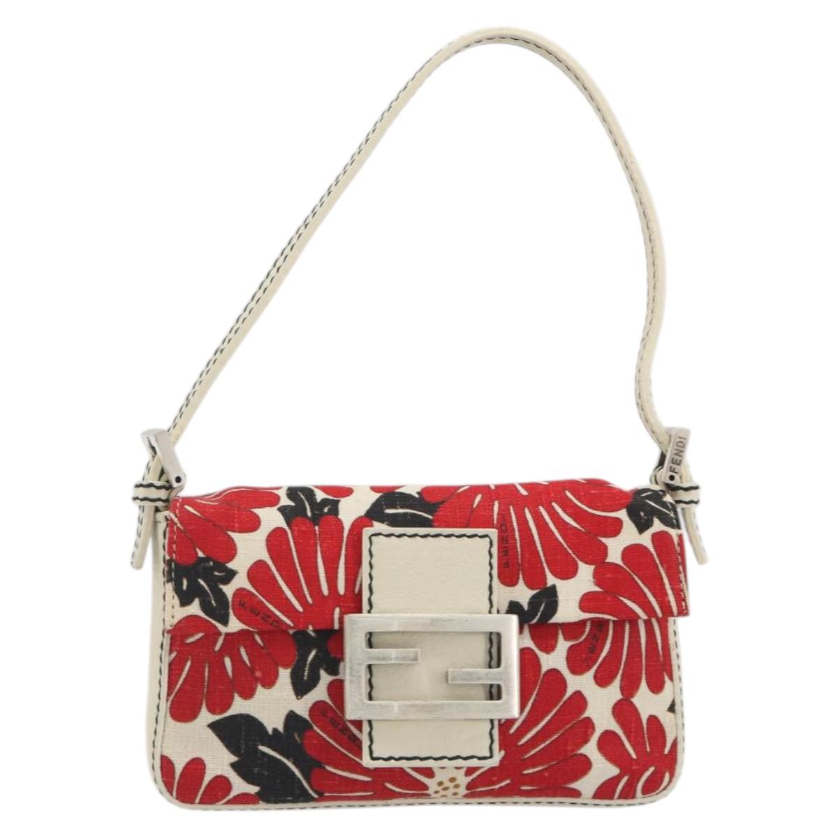 FENDI Mamma Baguette Hand Bag Canvas Red Silver Auth 195011SM