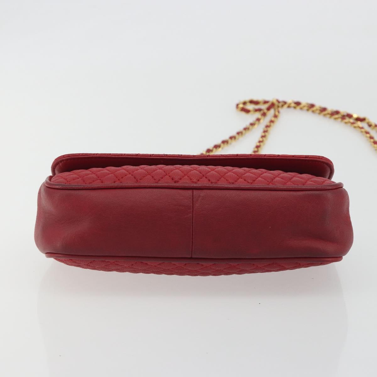 BALLY Chain Shoulder Bag Leather Red Gold Auth 195012