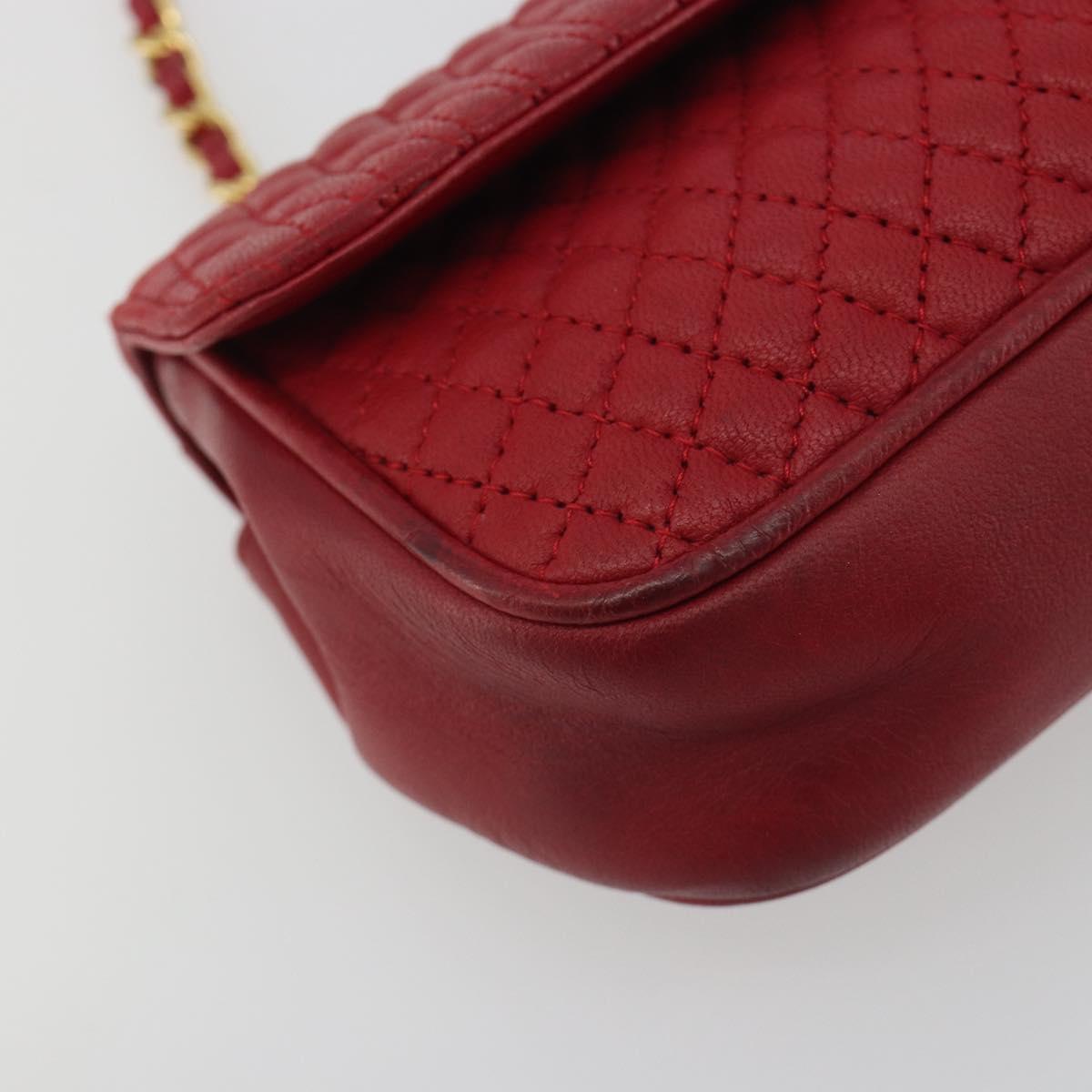BALLY Chain Shoulder Bag Leather Red Gold Auth 195012