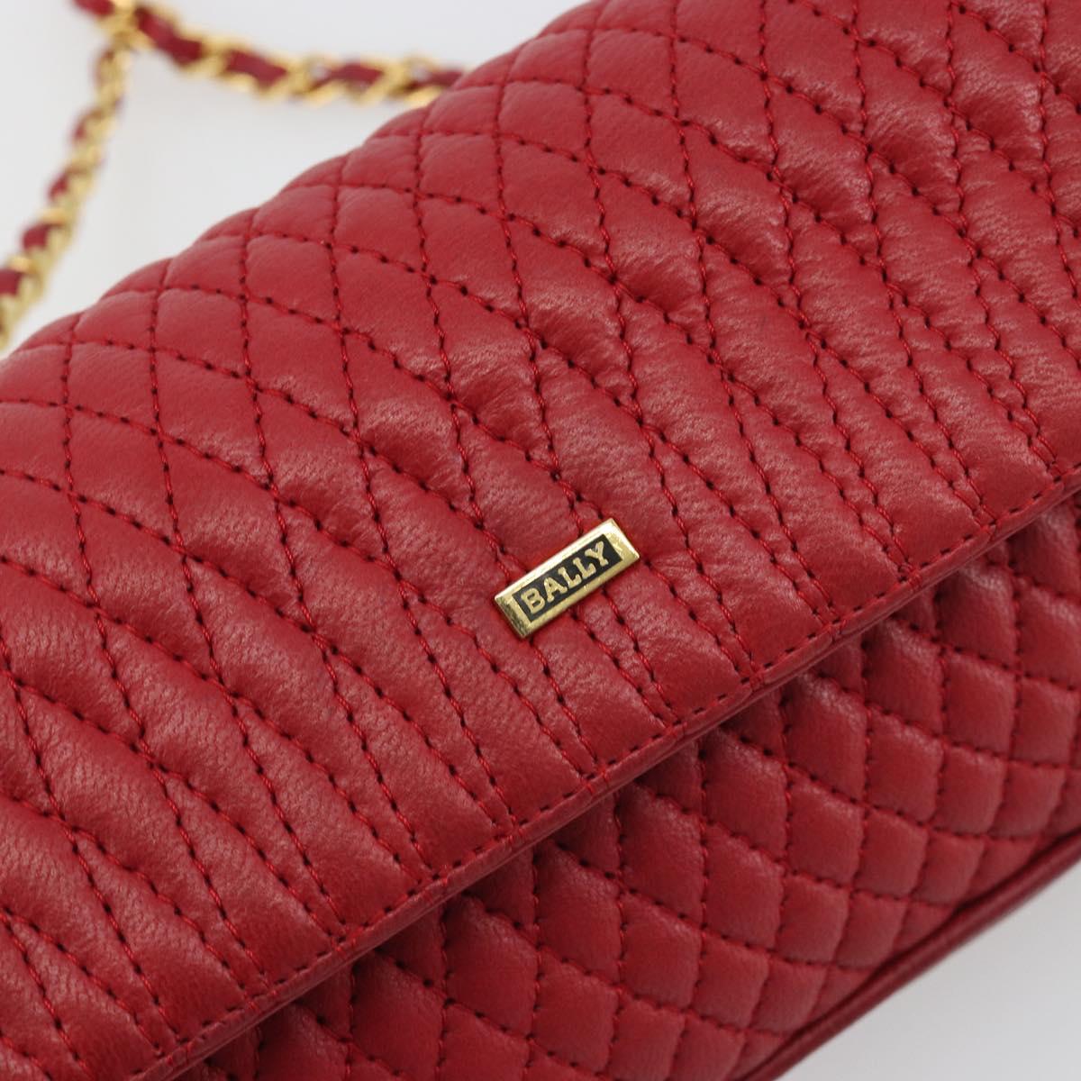 BALLY Chain Shoulder Bag Leather Red Gold Auth 195012