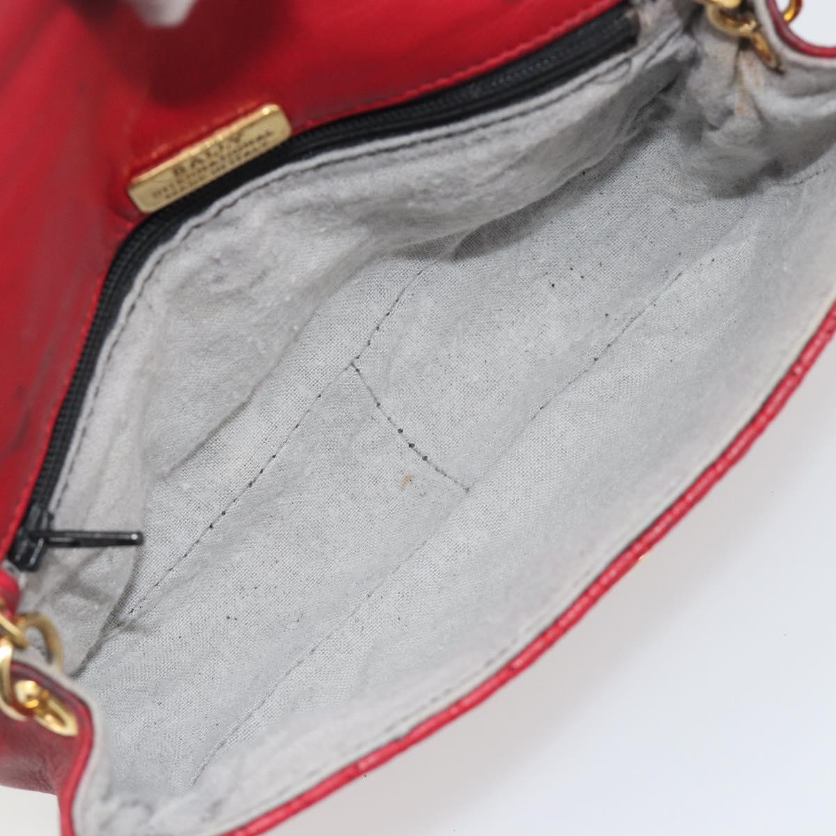 BALLY Chain Shoulder Bag Leather Red Gold Auth 195012