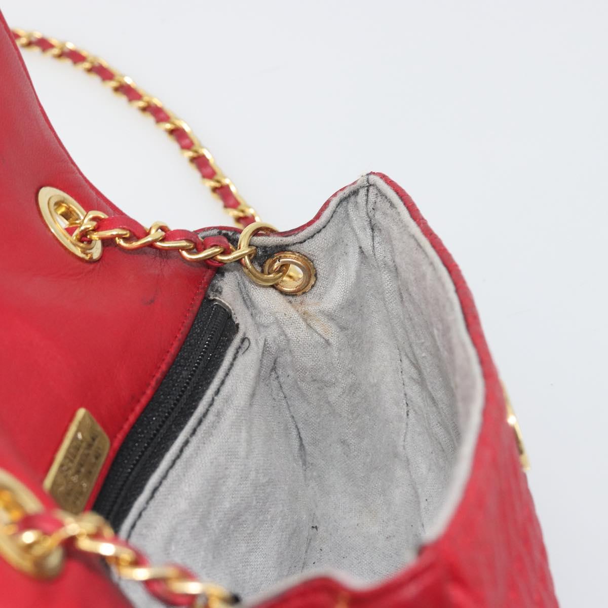 BALLY Chain Shoulder Bag Leather Red Gold Auth 195012