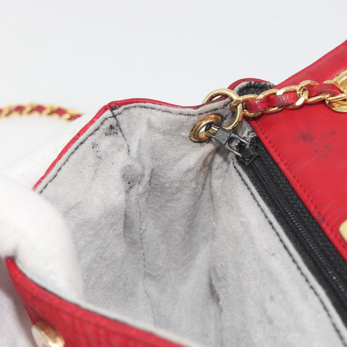 BALLY Chain Shoulder Bag Leather Red Gold Auth 195012
