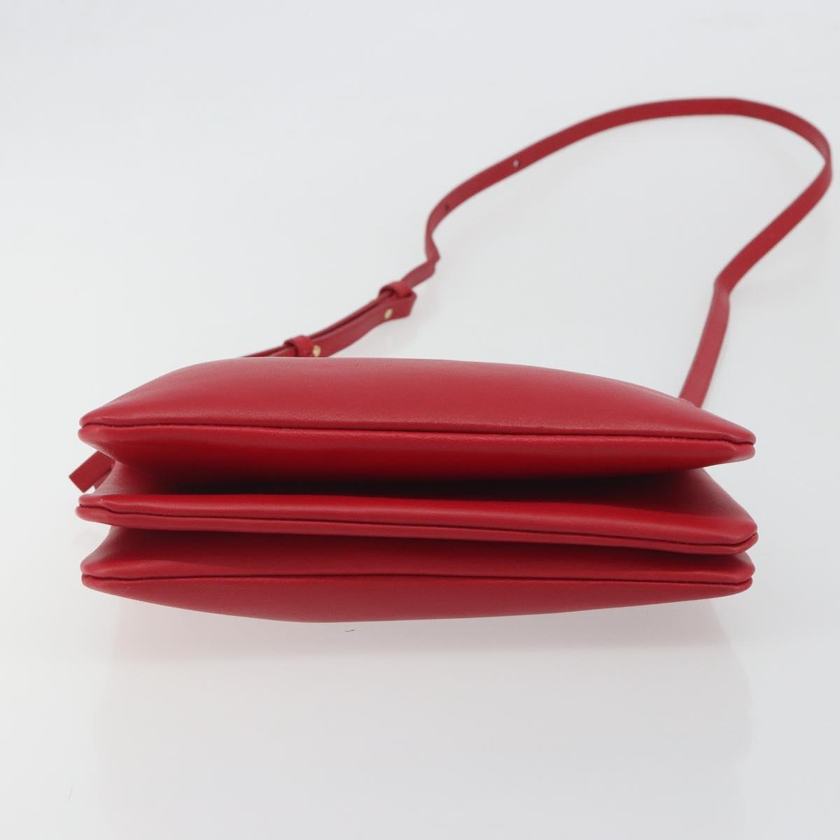 CELINE Trio Shoulder Bag Leather Red Gold Auth 195013A
