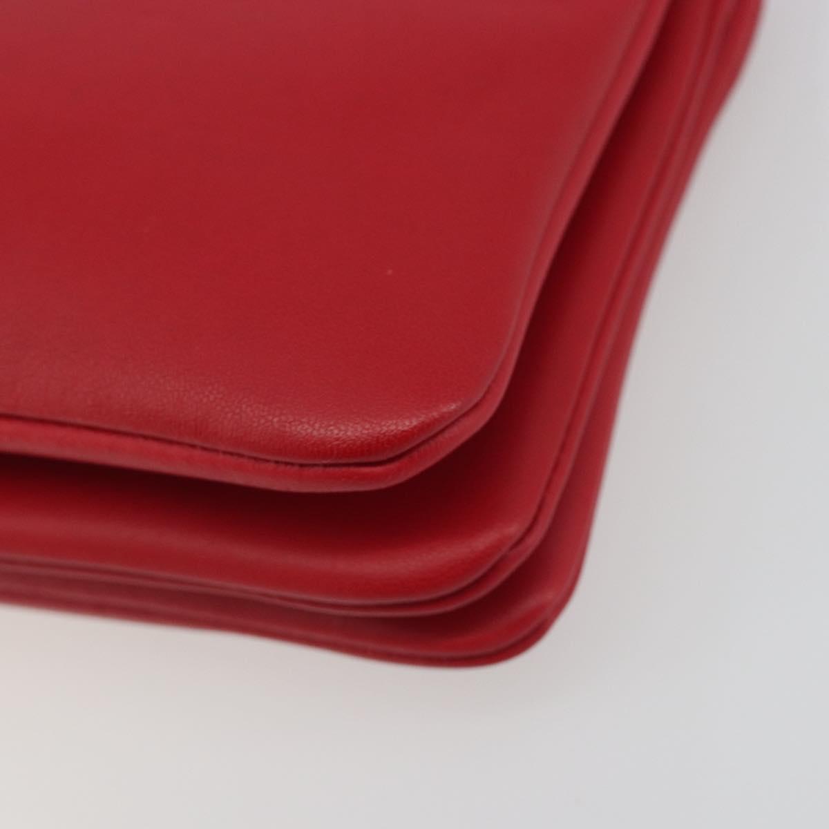 CELINE Trio Shoulder Bag Leather Red Gold Auth 195013A