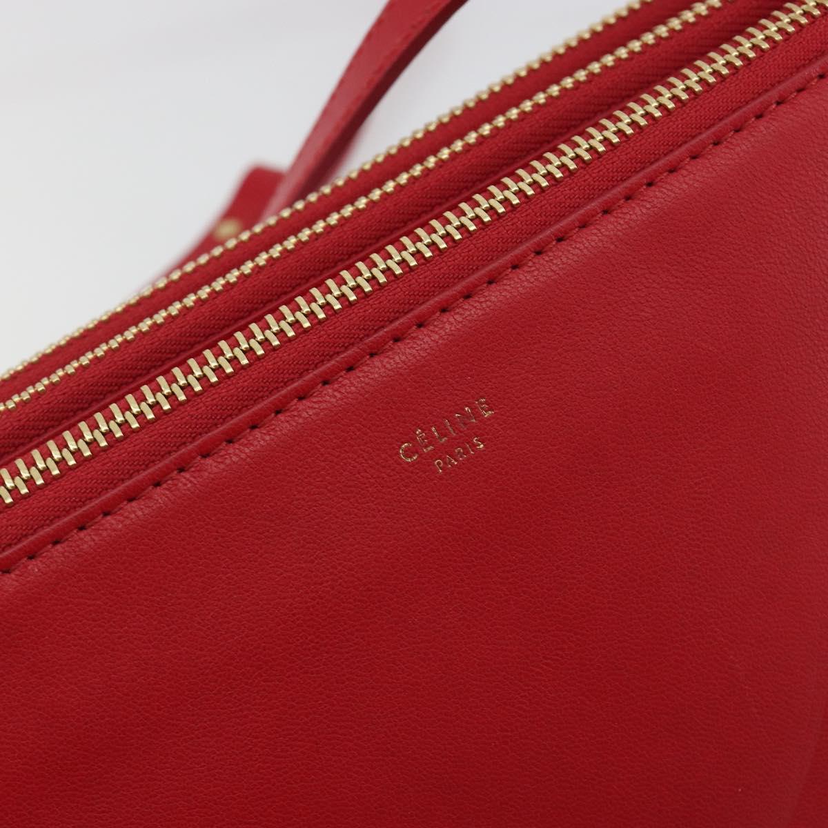 CELINE Trio Shoulder Bag Leather Red Gold Auth 195013A