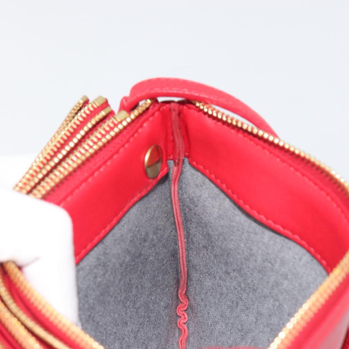 CELINE Trio Shoulder Bag Leather Red Gold Auth 195013A