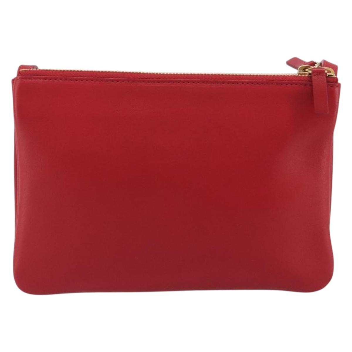 CELINE Trio Shoulder Bag Leather Red Gold Auth 195013A