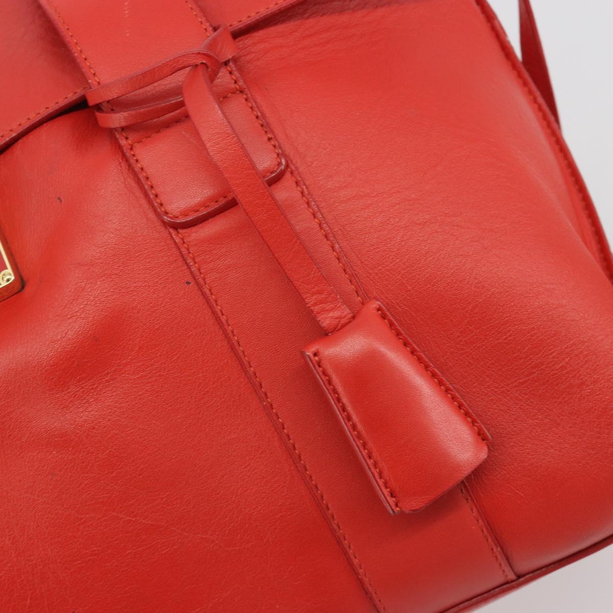 Salvatore Ferragamo Gancini Hand Bag Leather Red Gold Auth 195014