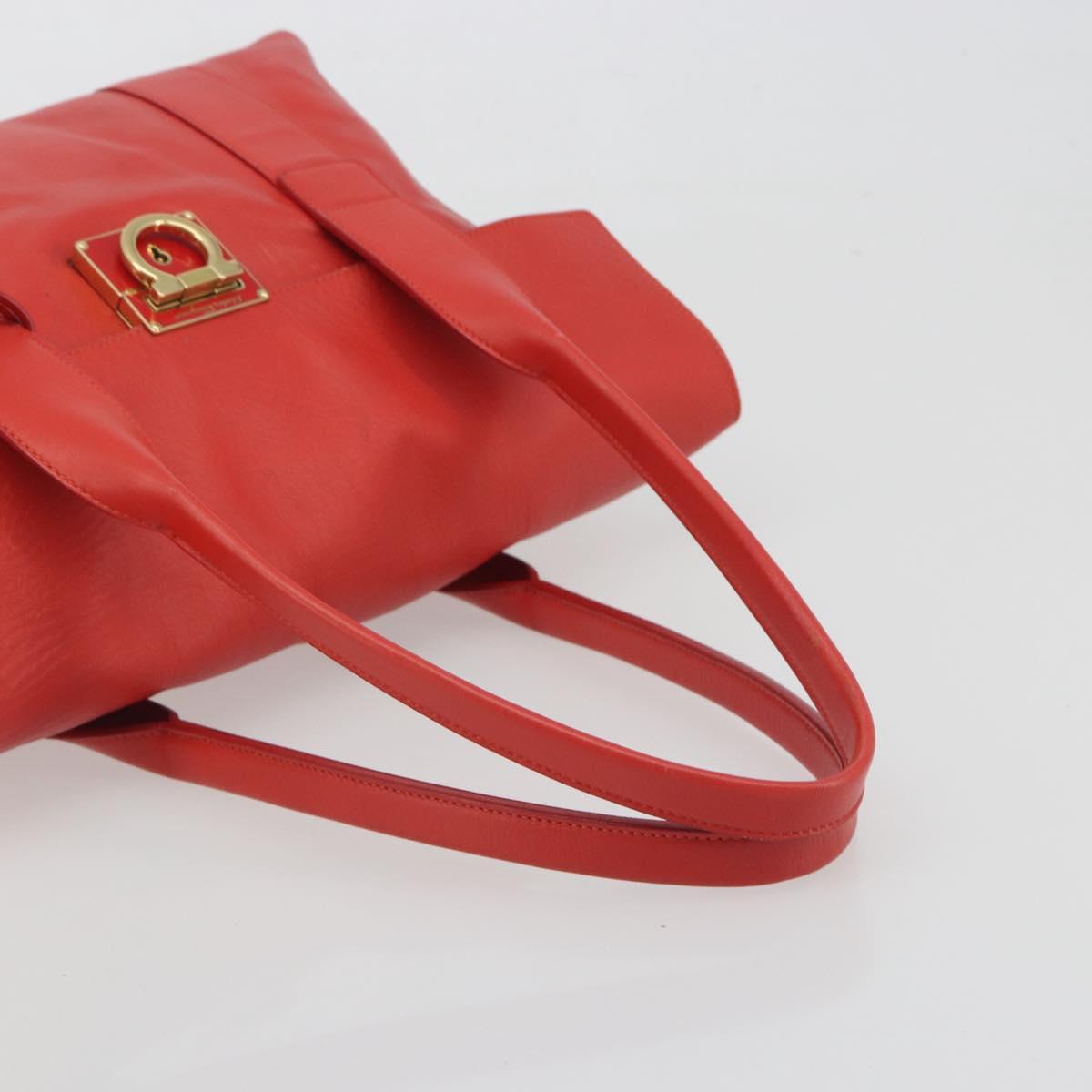 Salvatore Ferragamo Gancini Hand Bag Leather Red Gold Auth 195014
