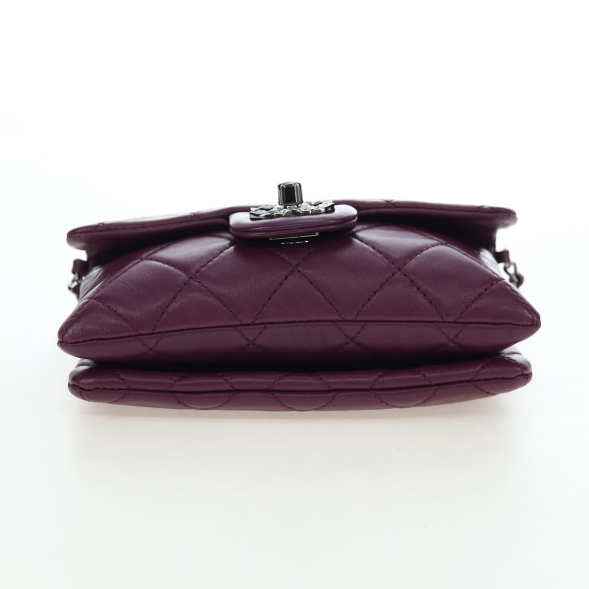 CHANEL Matelasse Chain Shoulder Bag Lamb Skin Purple Silver CC Auth 195019M