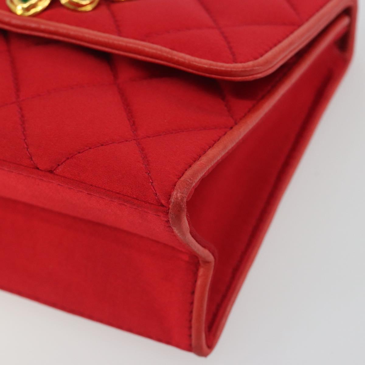 CHANEL Matelasse Chain Gribois Shoulder Bag Satin Red Gold CC Auth 195020