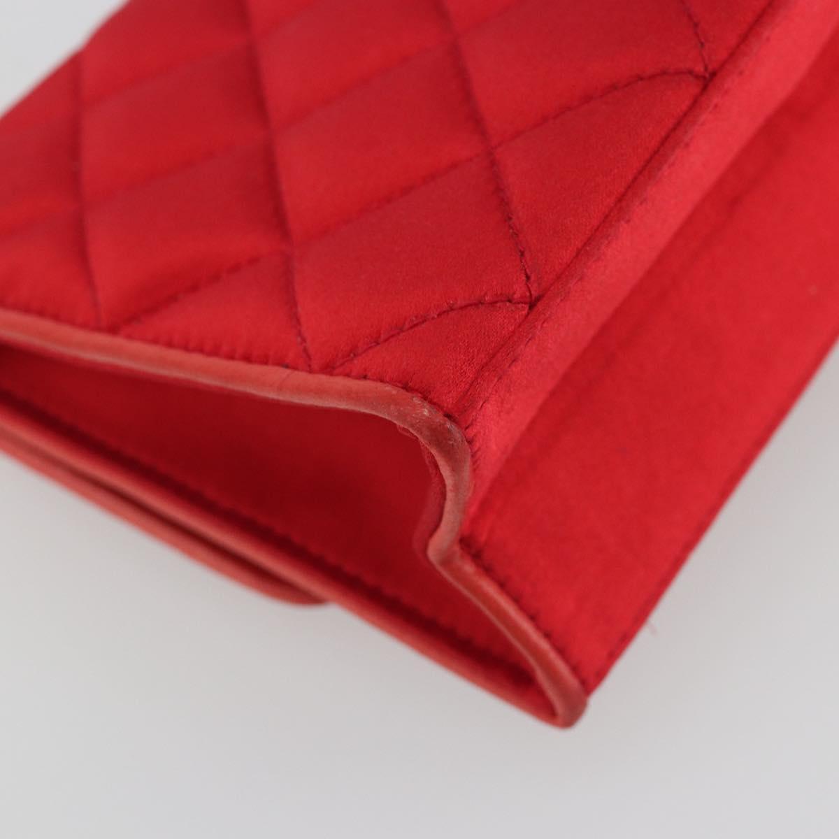 CHANEL Matelasse Chain Gribois Shoulder Bag Satin Red Gold CC Auth 195020