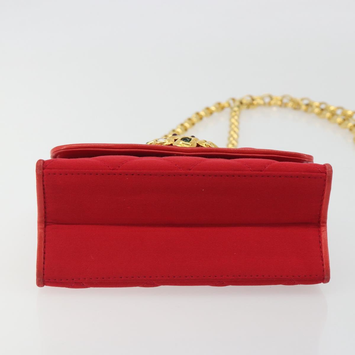 CHANEL Matelasse Chain Gribois Shoulder Bag Satin Red Gold CC Auth 195020