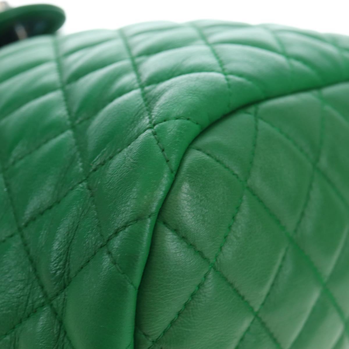 CHANEL Matelasse Chain Shoulder Backpack Lamb Skin Green Silver CC Auth 195024M