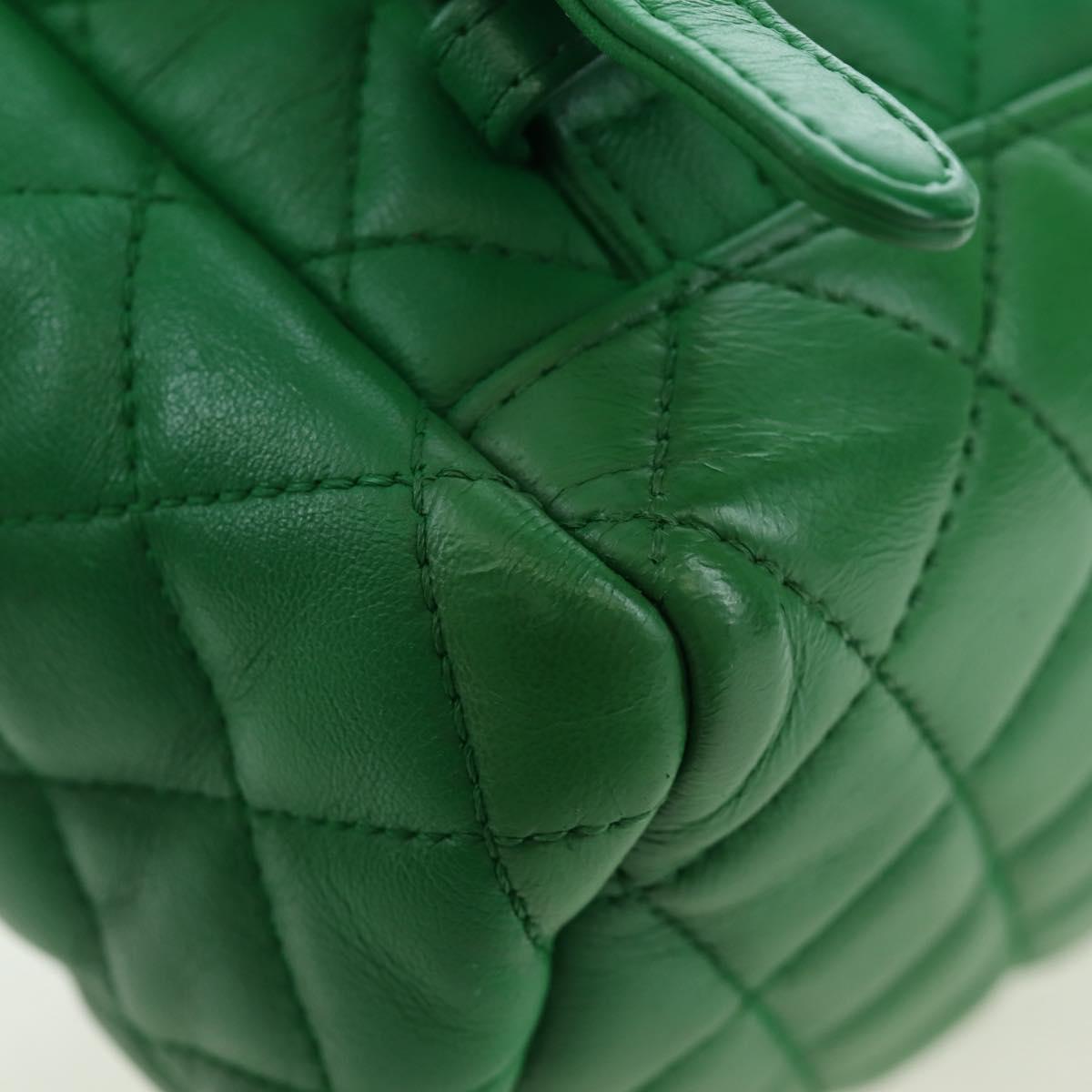CHANEL Matelasse Chain Shoulder Backpack Lamb Skin Green Silver CC Auth 195024M