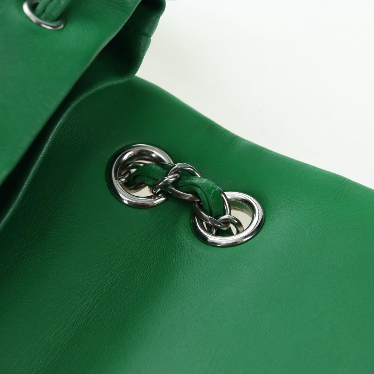 CHANEL Matelasse Chain Shoulder Backpack Lamb Skin Green Silver CC Auth 195024M