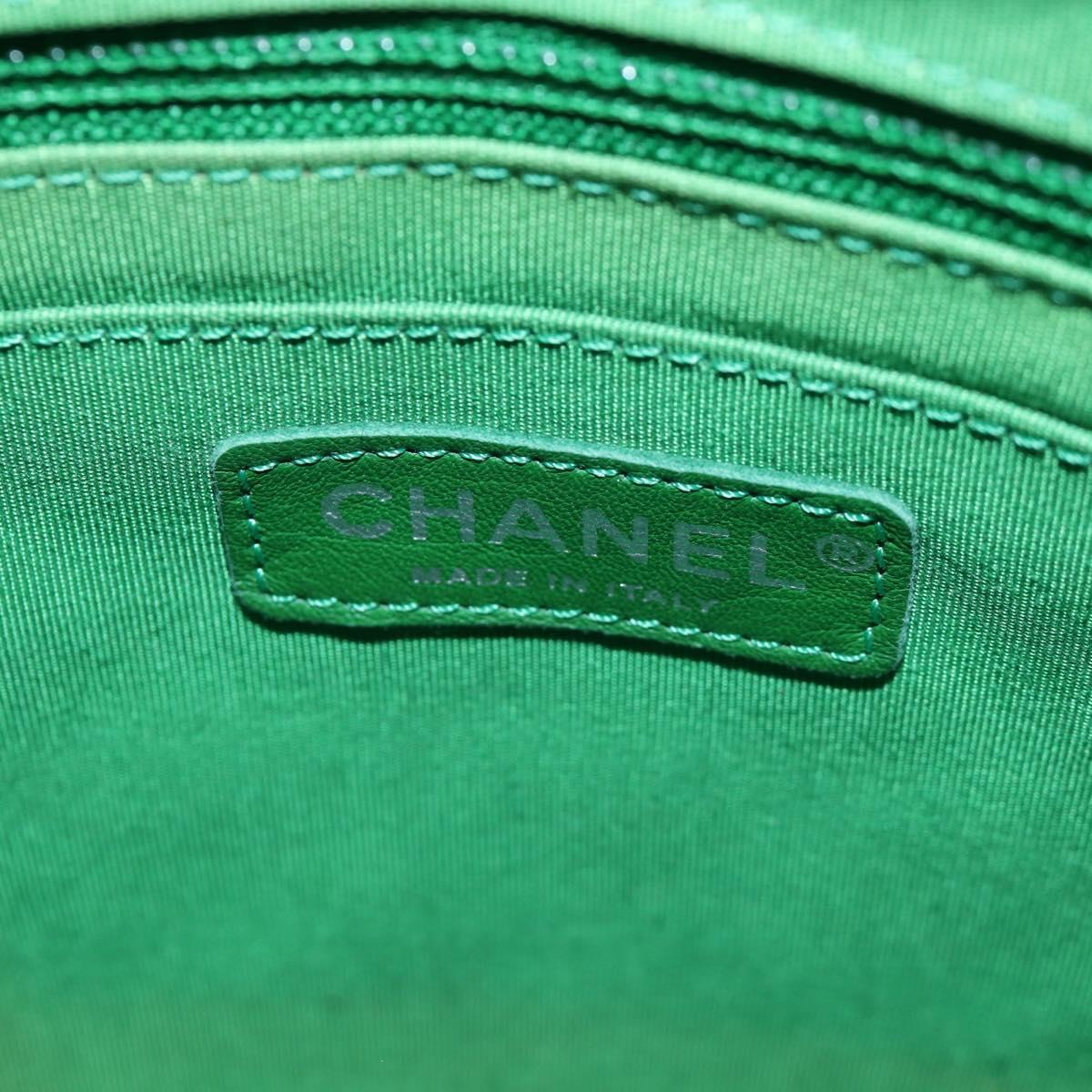 CHANEL Matelasse Chain Shoulder Backpack Lamb Skin Green Silver CC Auth 195024M