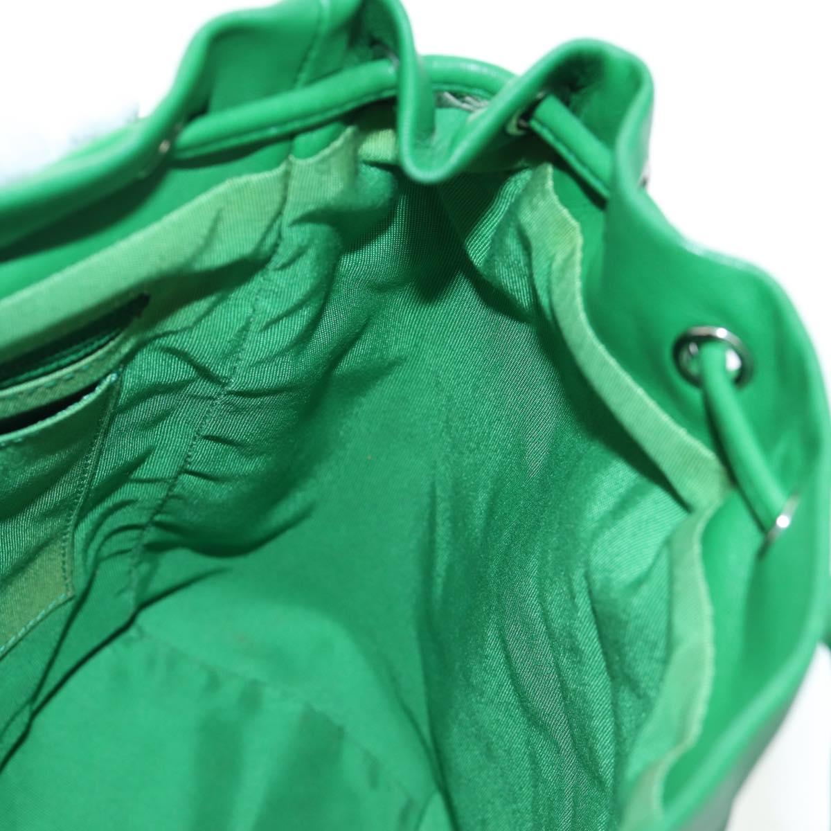 CHANEL Matelasse Chain Shoulder Backpack Lamb Skin Green Silver CC Auth 195024M