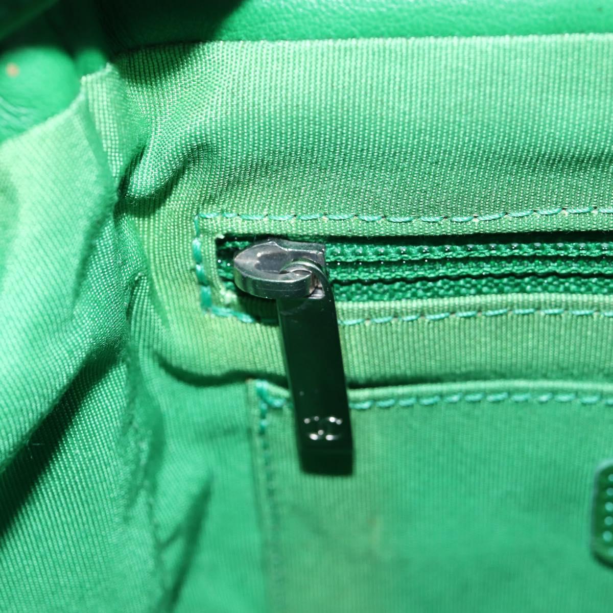 CHANEL Matelasse Chain Shoulder Backpack Lamb Skin Green Silver CC Auth 195024M
