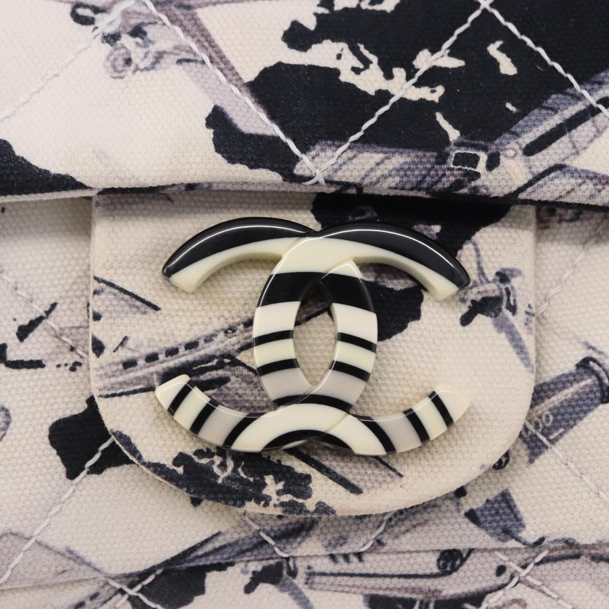 CHANEL Matelasse 25 Airline Shoulder Bag Canvas White Silver CC Auth 195026SAM