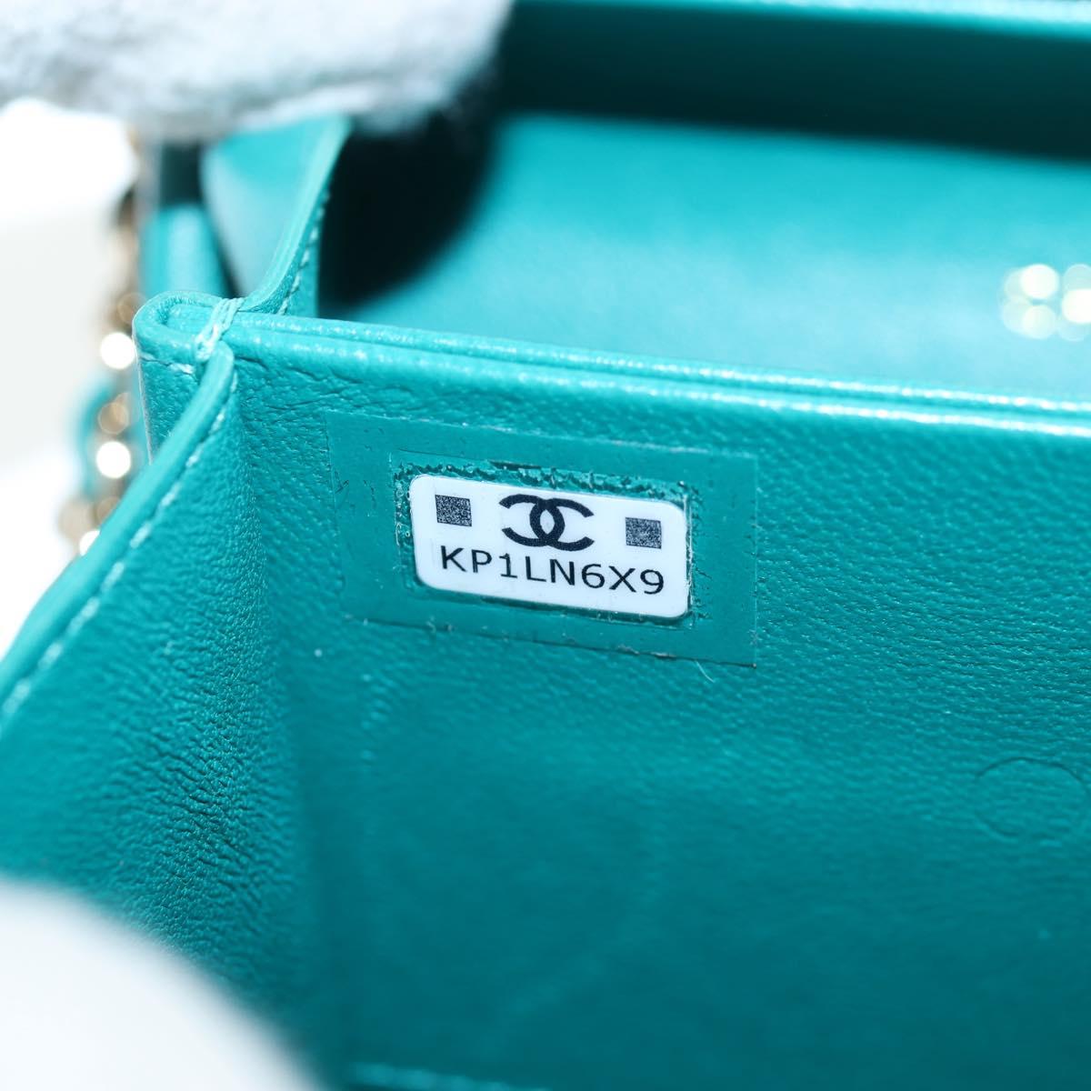 CHANEL Matelasse Chain Shoulder Bag Lamb Skin Green Gold CC Auth 195029SM